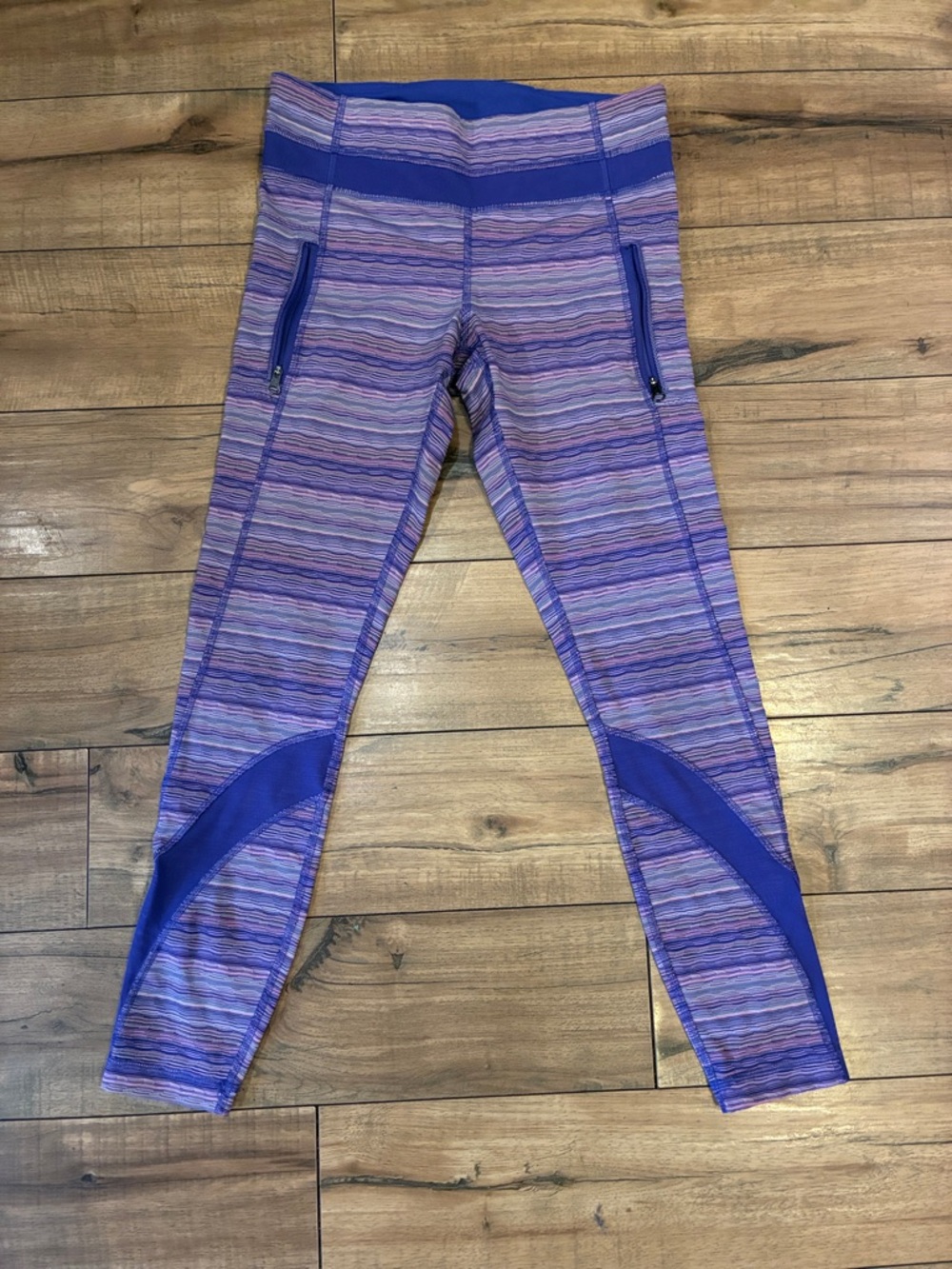 lululemon athletica Purple Striped Athletic Leggings with Zip Pockets